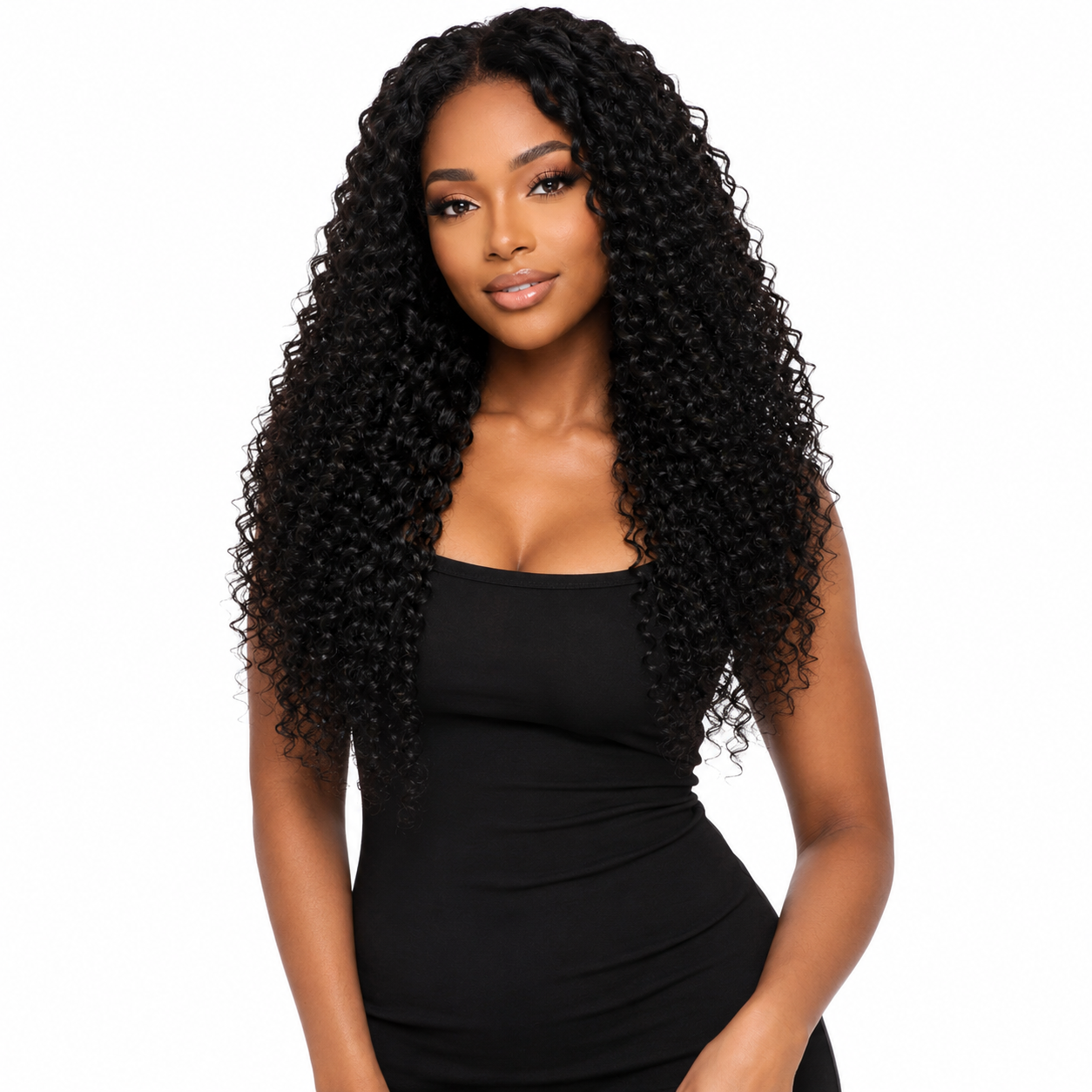 Kinky Curly Half Wig - front view on model