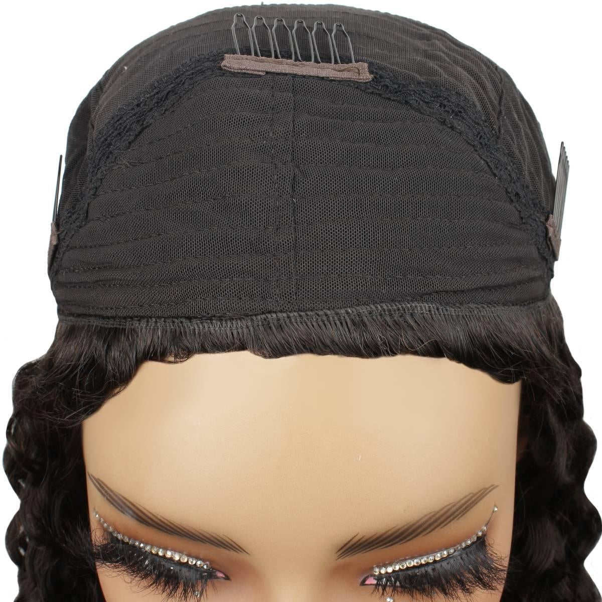 Kinky Curly Half Wig - inside cap, front combs