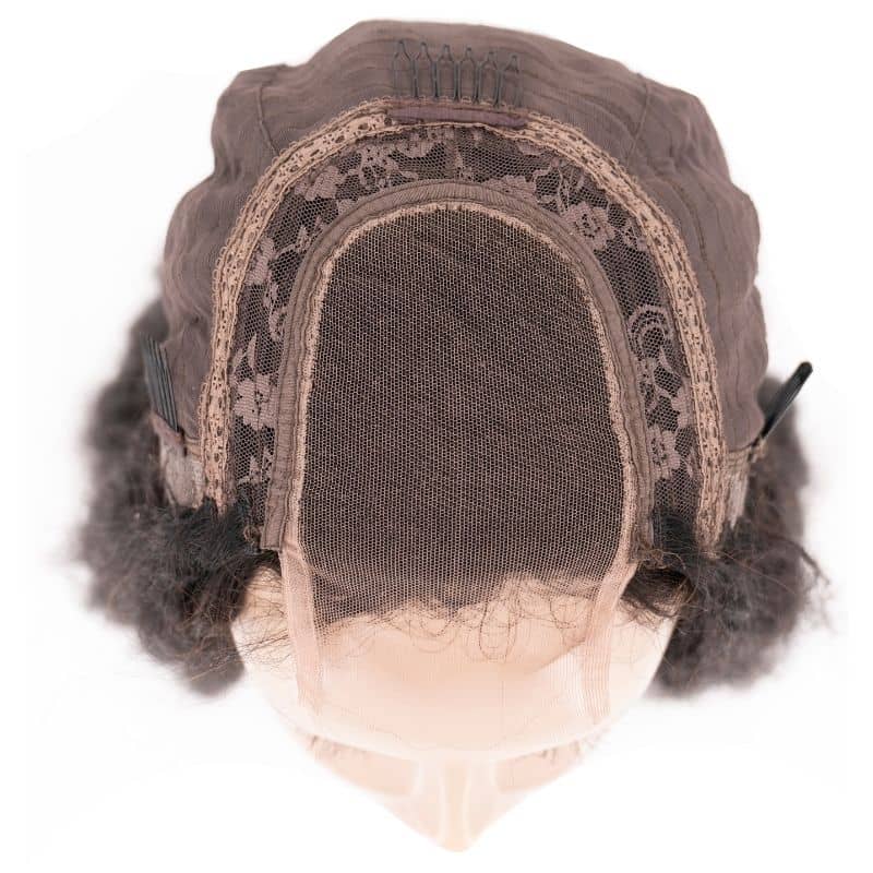 Human Hair Wig - Kinky Straight 4x4 Transparent Lace Closure Wig - Natural Black (1B) - top view showing closure