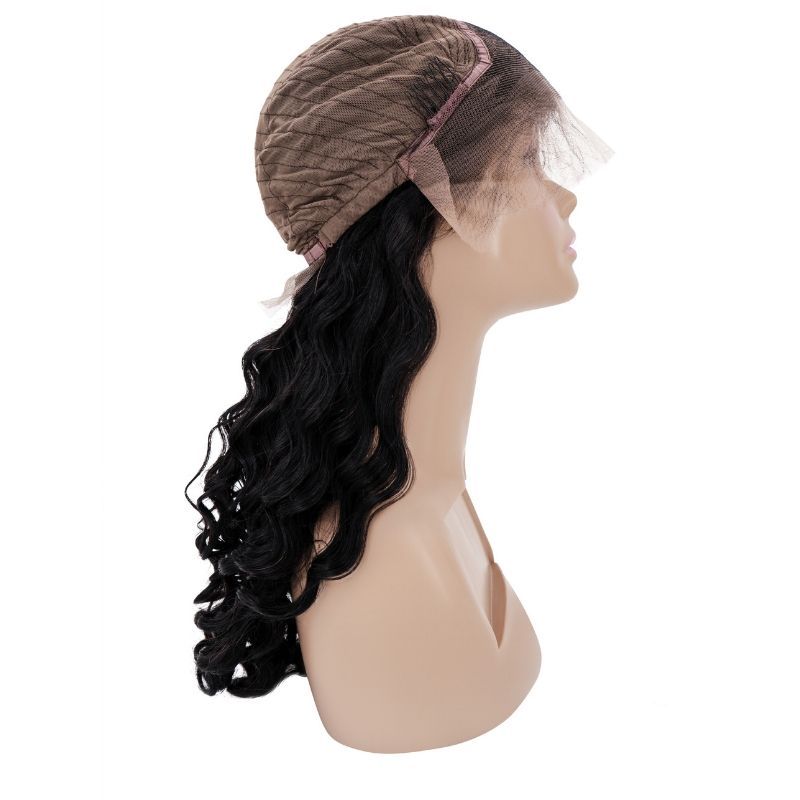 Human Hair Wig - Loose Wave 13x4 Transparent Lace Front Wig - Natural Black (1B) - lace cap interior side view