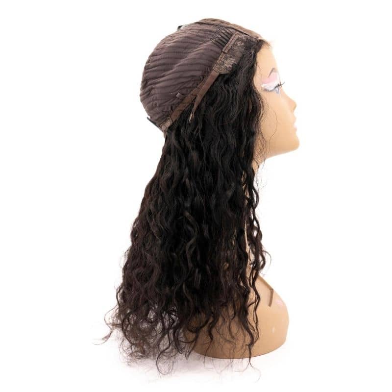 Human Hair Wig - Messy Curl 4x4 Transparent Lace Closure Wig - Natural Black (1B) - cap interior with lace closure