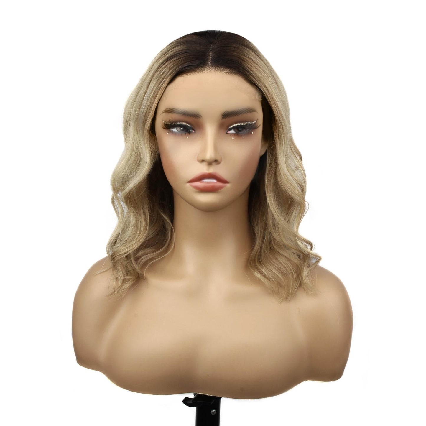 Raw Body Wave Glueless 5x5 HD Closure Bob Wig - Natural Black / Platinum Blonde Ombre (1B/60) - front view on mannequin, dark roots
