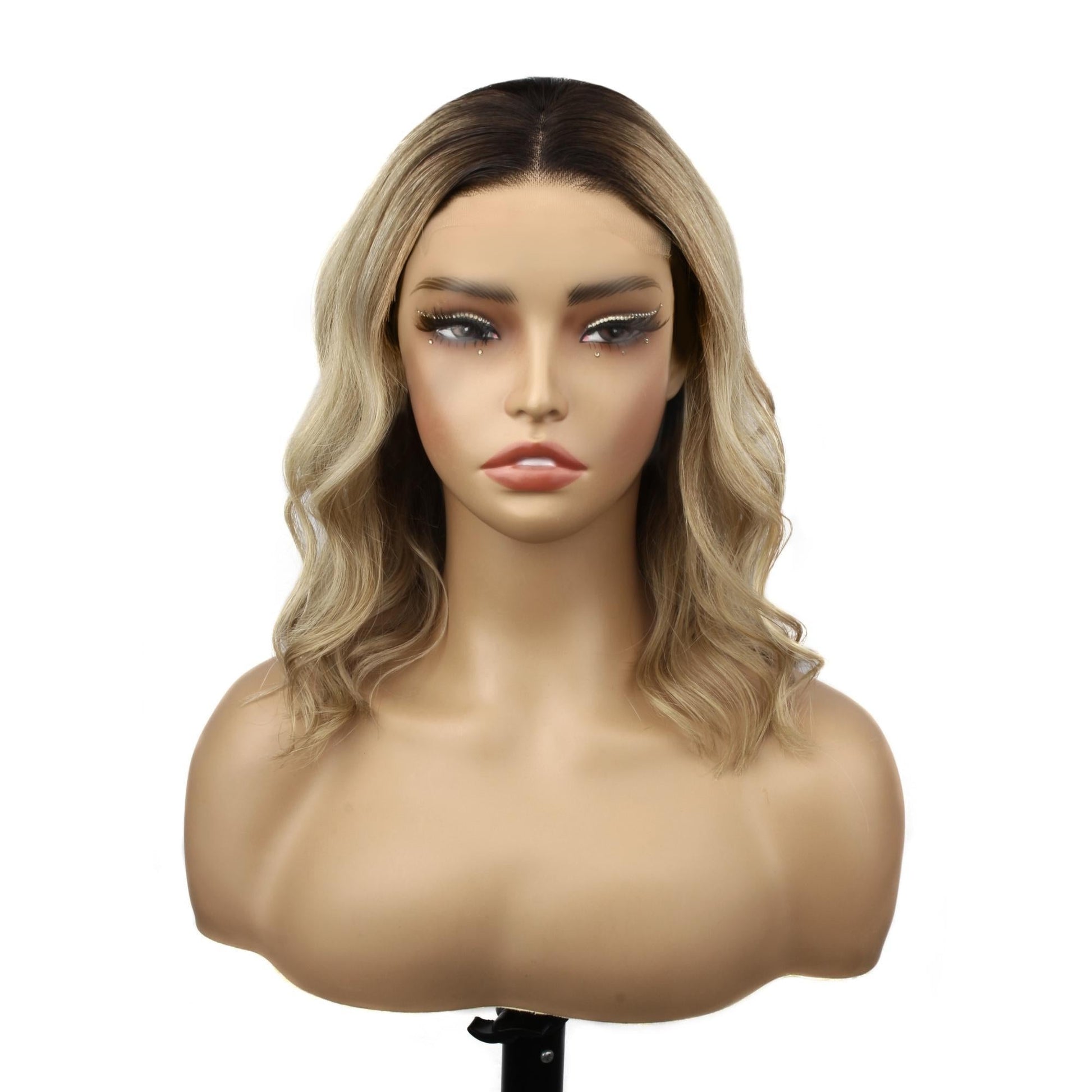 Raw Body Wave Glueless 5x5 HD Closure Bob Wig - Natural Black / Platinum Blonde Ombre (1B/60) - front view on mannequin, dark roots