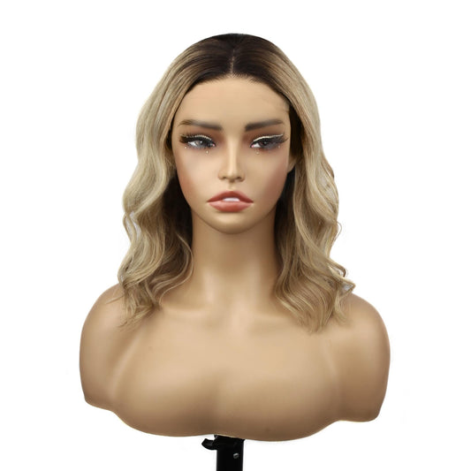 Raw Body Wave Glueless 5x5 HD Closure Bob Wig - Natural Black / Platinum Blonde Ombre (1B/60) - front view on mannequin, dark roots