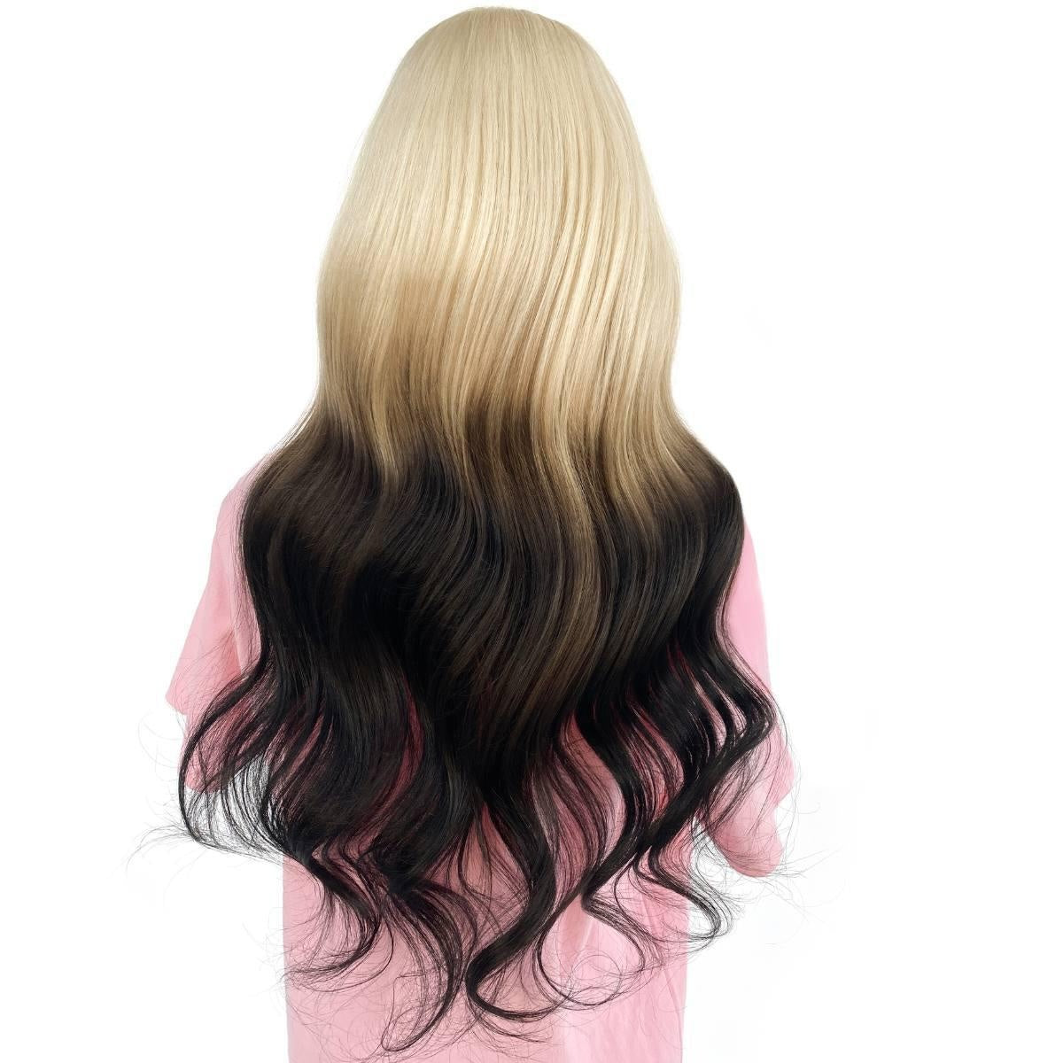 Raw Body Wave Glueless 5x5 HD Lace Closure Wig - Blonde / Natural Black Reverse Ombre (613/1B) - blonde-to-black ombre body wave, long waves, back view