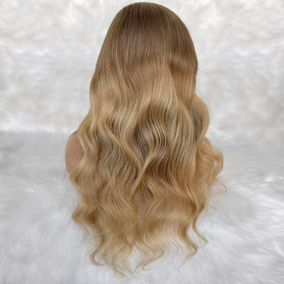 Raw Body Wave Glueless 5x5 HD Lace Closure Wig - Chocolate Brown / Blonde Ombre (4/613) - honey blonde ombre body wave, long flowing waves, back view