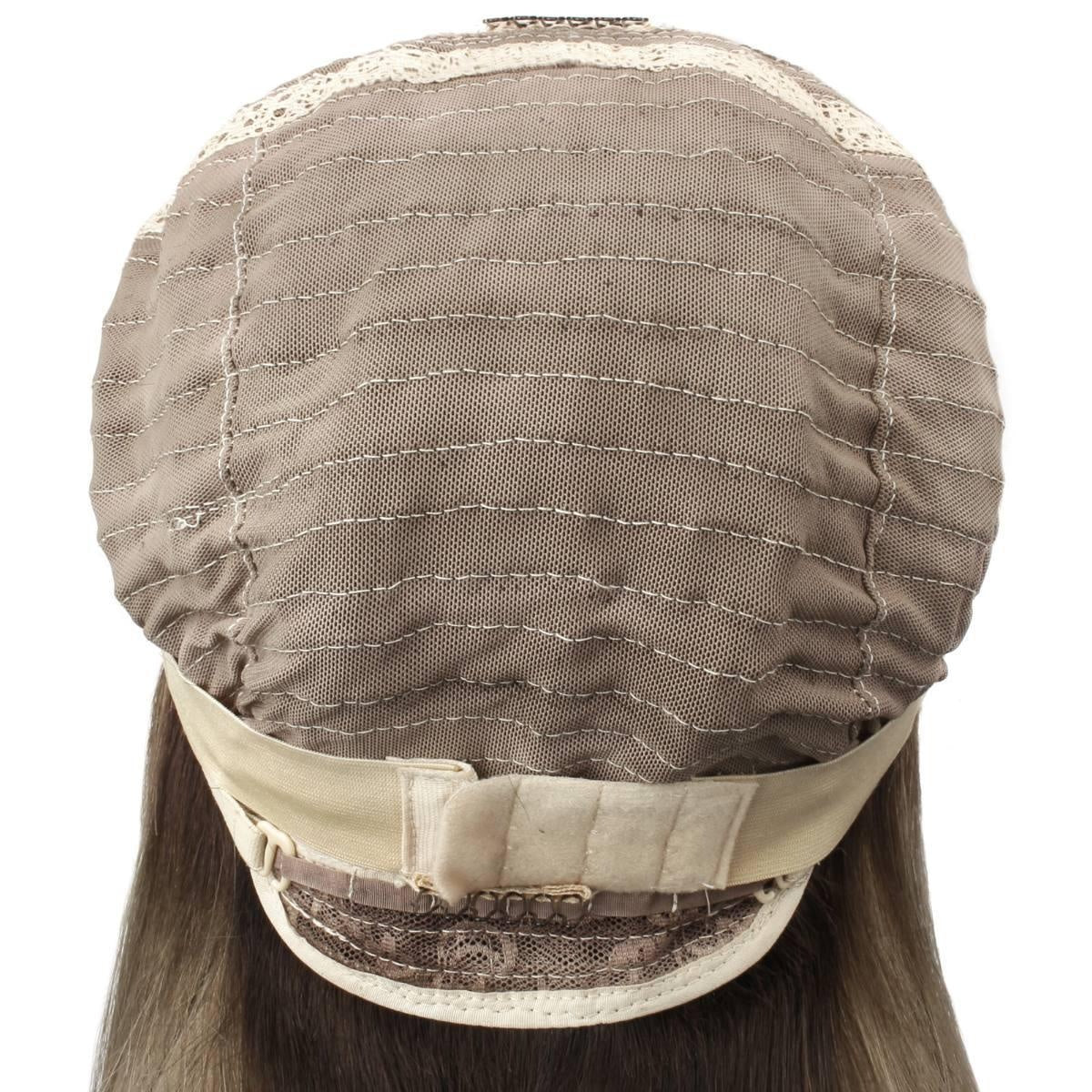 Raw Body Wave Glueless 5x5 HD Lace Closure Wig - Chocolate Brown / Platinum Blonde Ombre (4/60) - cap construction back view with adjustable strap and combs, ash blonde hair