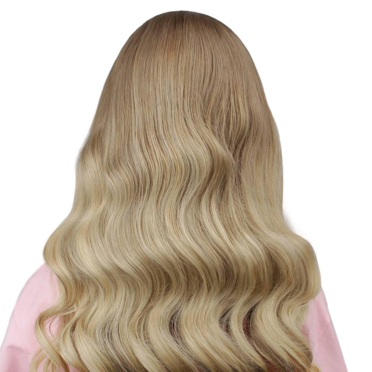 Raw Body Wave Glueless 5x5 HD Lace Closure Wig - Chocolate Brown / Platinum Blonde / Blonde Ombre (4/60/613) - dark-rooted blonde ombre body wave long waves, back view