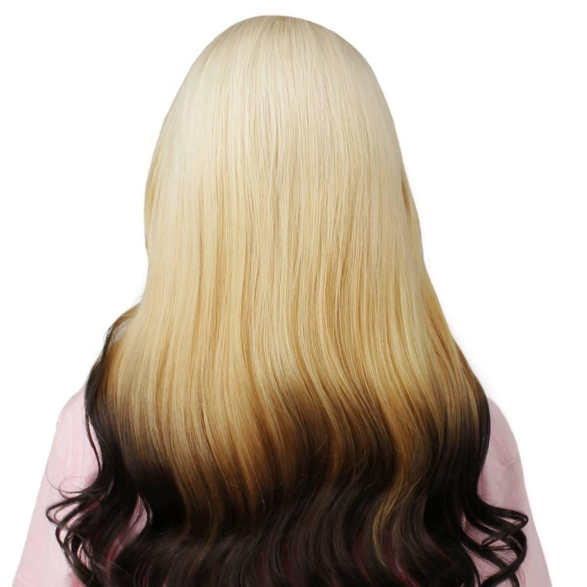 Raw Body Wave Glueless 5x5 HD Lace Closure Wig - Platinum Blonde / Blonde / Dark Brown Reverse Ombre (60/613/2) - blonde to dark brown ombre body wave, long waves, back view