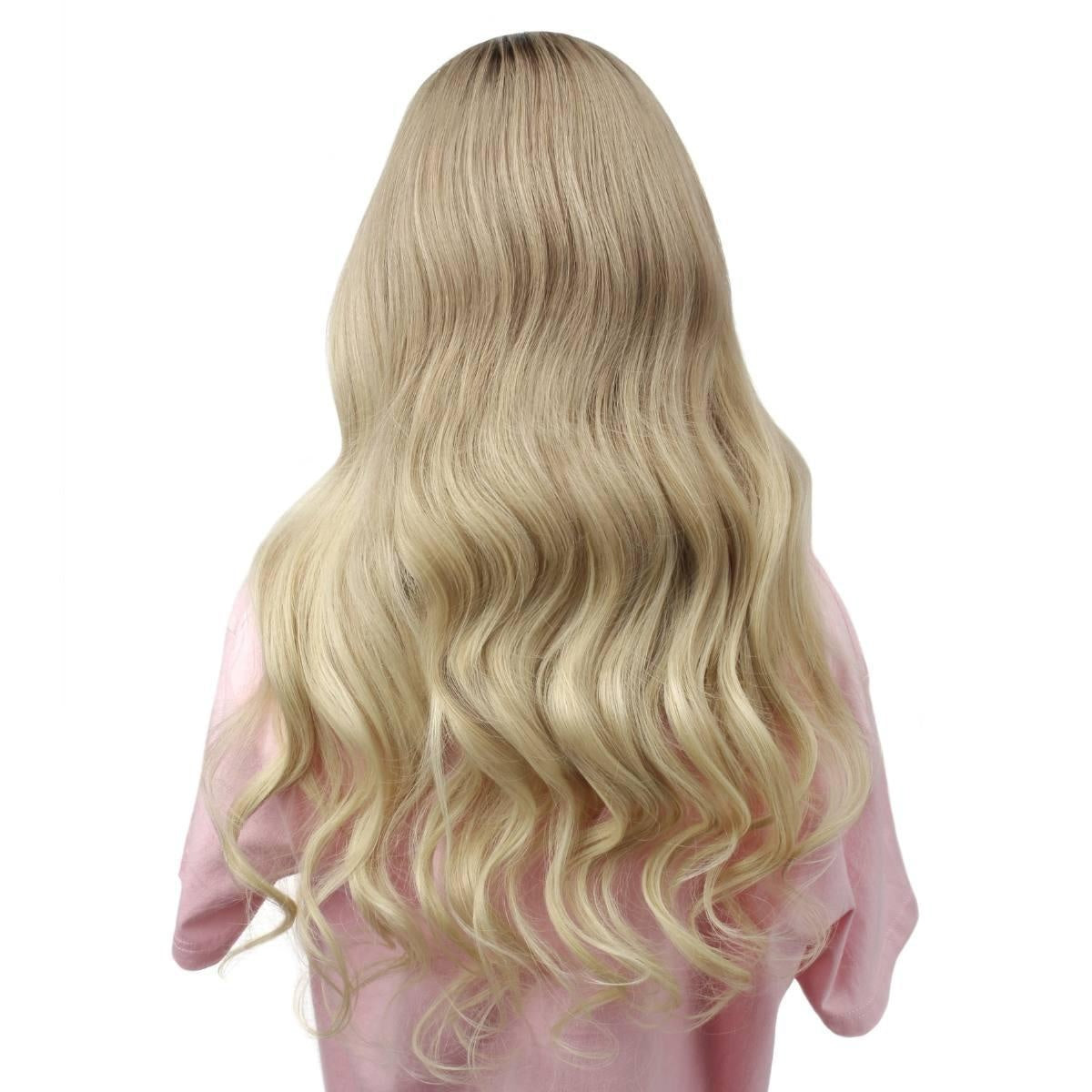 Raw Body Wave Glueless 5x5 HD Lace Closure Wig - Toffee / Blonde Ombre (30/613) - blonde ombre body wave long loose waves, dark roots, back view on mannequin