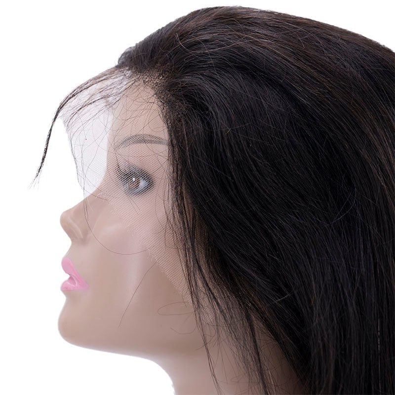 Human Hair Wig - Straight 13x4 HD Lace Front Wig - Natural Black (1B) - side profile HD lace close-up