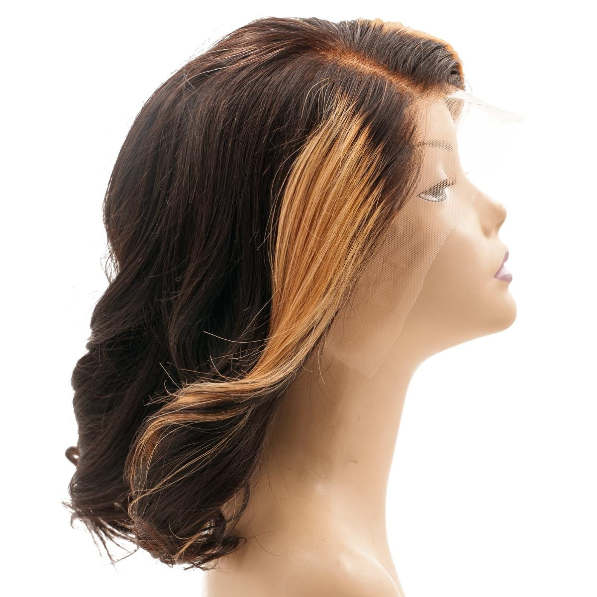 Straight 13x4 Transparent Lace Front Bob Wig - Dark Brown / Honey Blonde Balayage (2/27) - side profile on mannequin