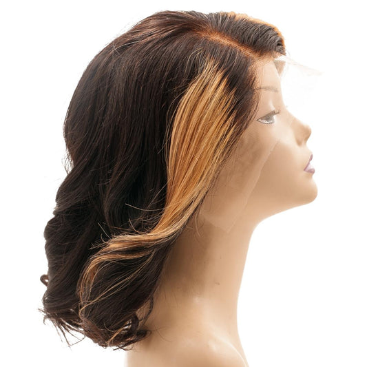Straight 13x4 Transparent Lace Front Bob Wig - Dark Brown / Honey Blonde Balayage (2/27) - side profile on mannequin