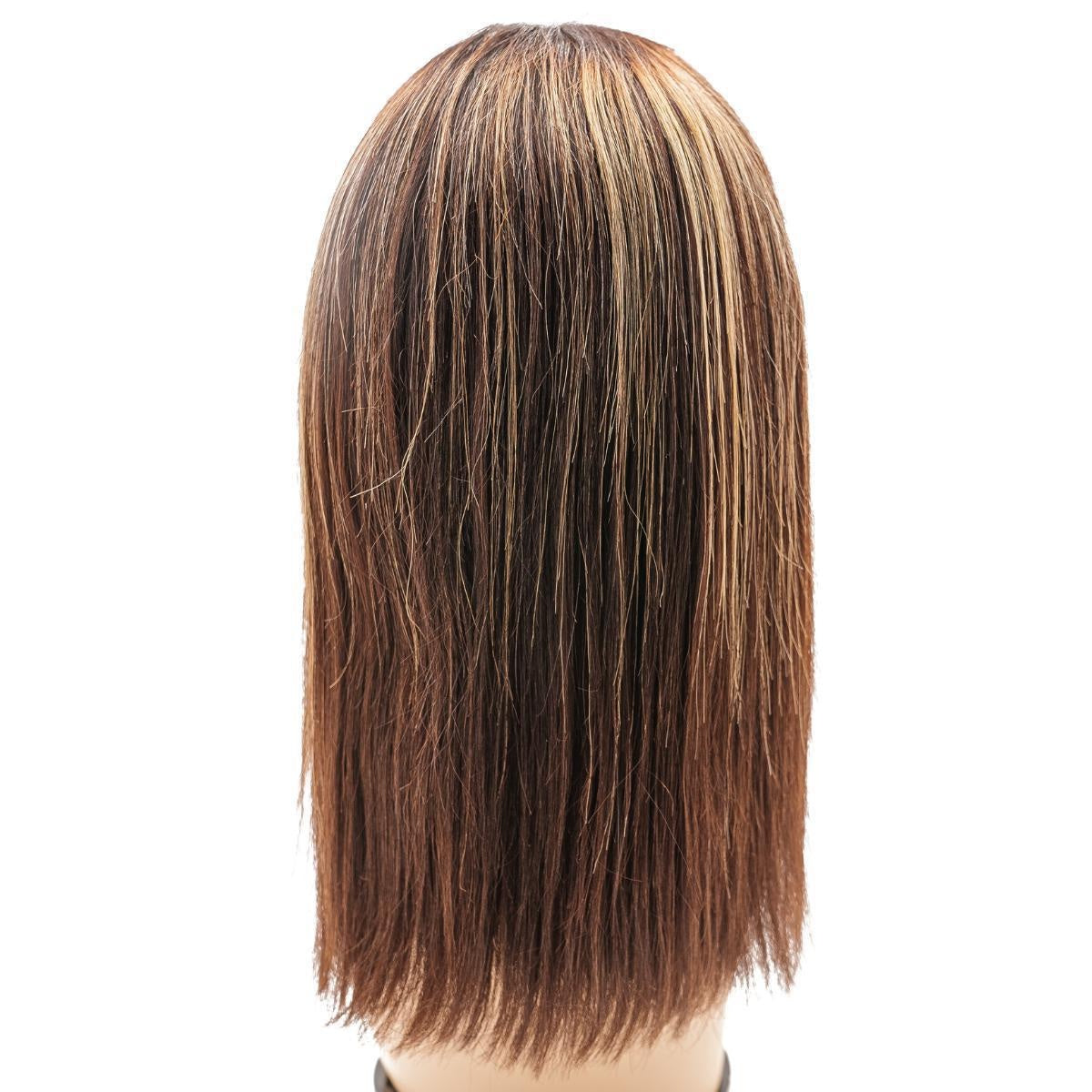 Straight 13x4 Transparent Lace Front Bob Wig - Chocolate Brown / Honey Blonde Balayage (4/27) - back view, length shown