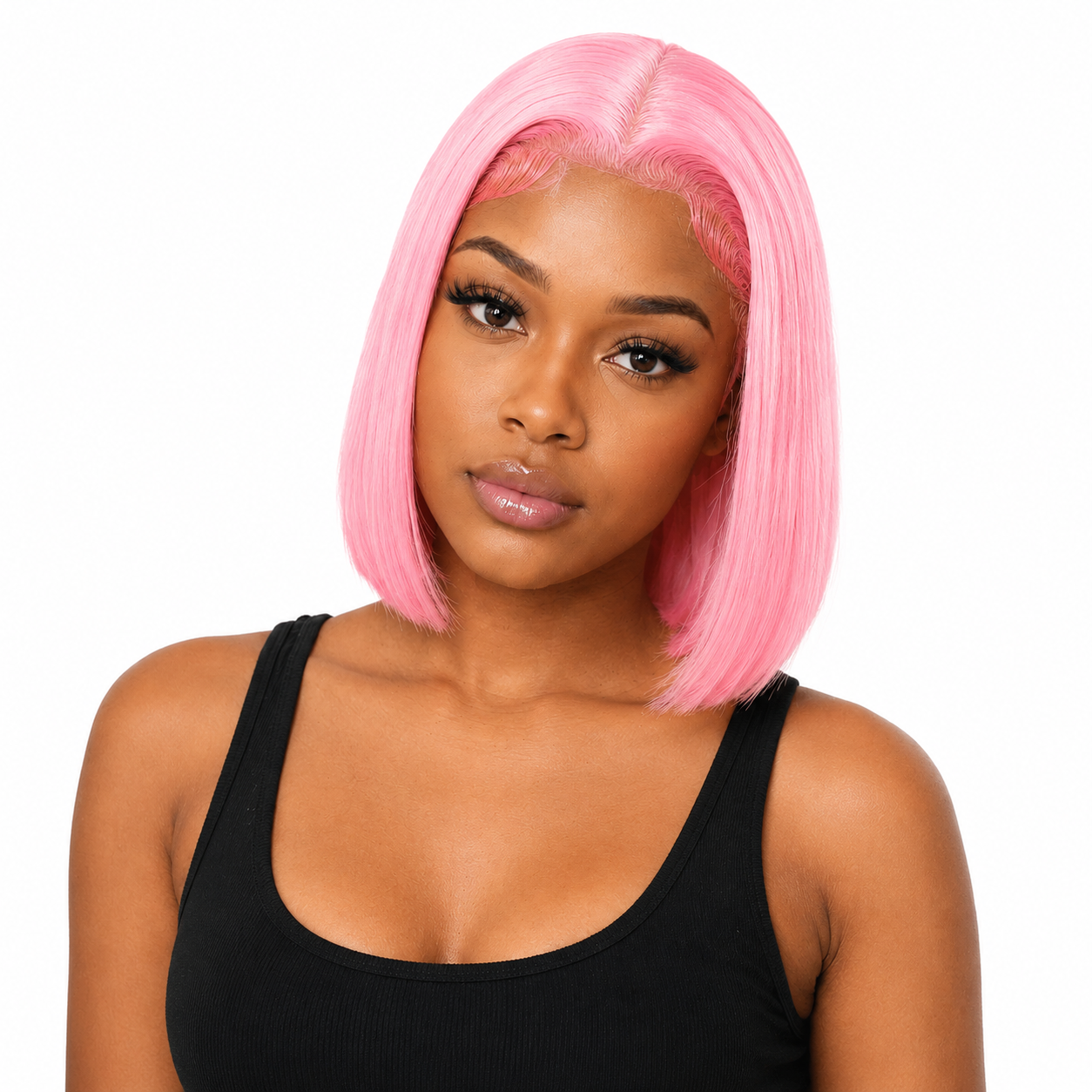 Straight 13x4 Transparent Lace Front Bob Wig - Cotton Candy Pink - front view on model