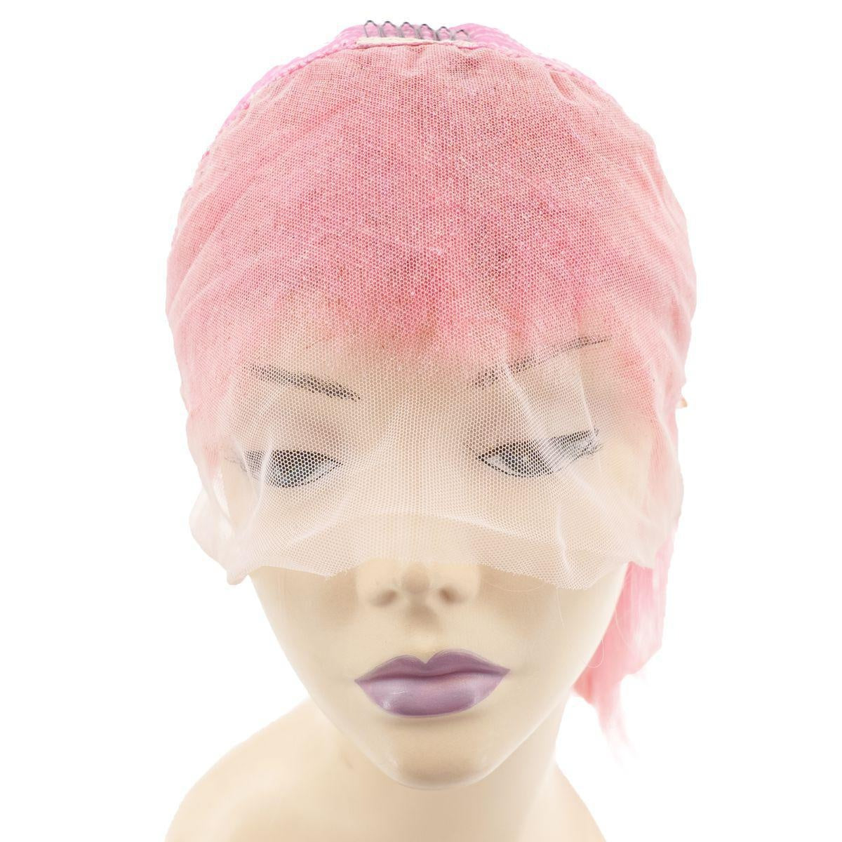 Straight 13x4 Transparent Lace Front Bob Wig - Cotton Candy Pink - front lace draped over mannequin
