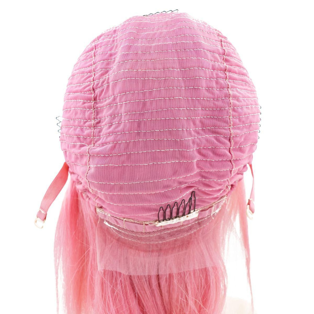 Straight 13x4 Transparent Lace Front Bob Wig - Cotton Candy Pink - back of cap, adjustable straps