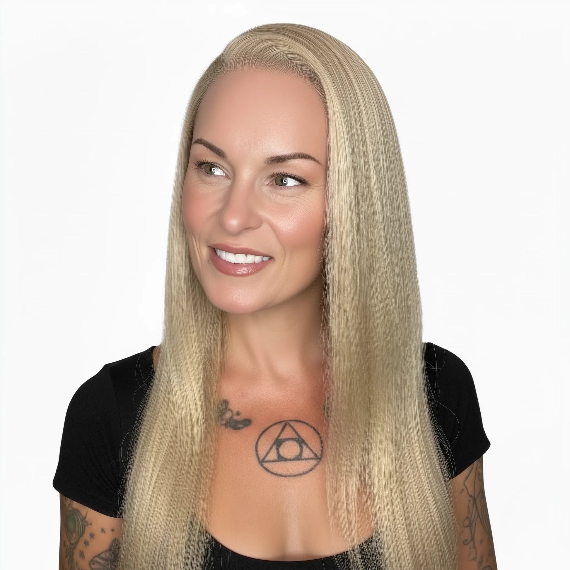 Human Hair Wig - Straight 13x4 Transparent Lace Front Wig - Blonde (613) - model wearing front view
