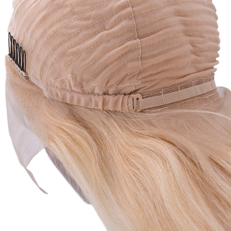 Human Hair Wig - Straight 13x4 Transparent Lace Front Wig - Blonde (613) - back cap with straps and combs