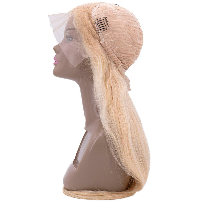 Human Hair Wig - Straight 13x4 Transparent Lace Front Wig - Blonde (613) - side profile cap interior visible