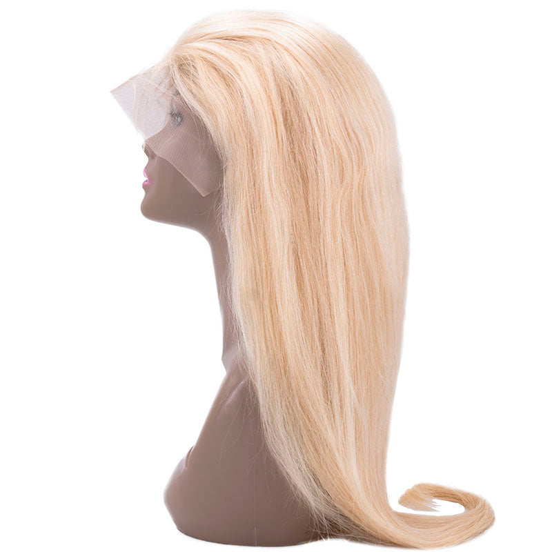 Human Hair Wig - Straight 13x4 Transparent Lace Front Wig - Blonde (613) - side profile showing full length