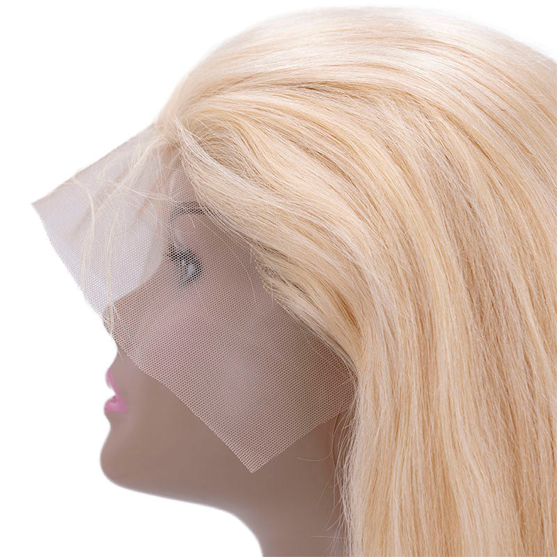 Human Hair Wig - Straight 13x4 Transparent Lace Front Wig - Blonde (613) - lace front close-up side view