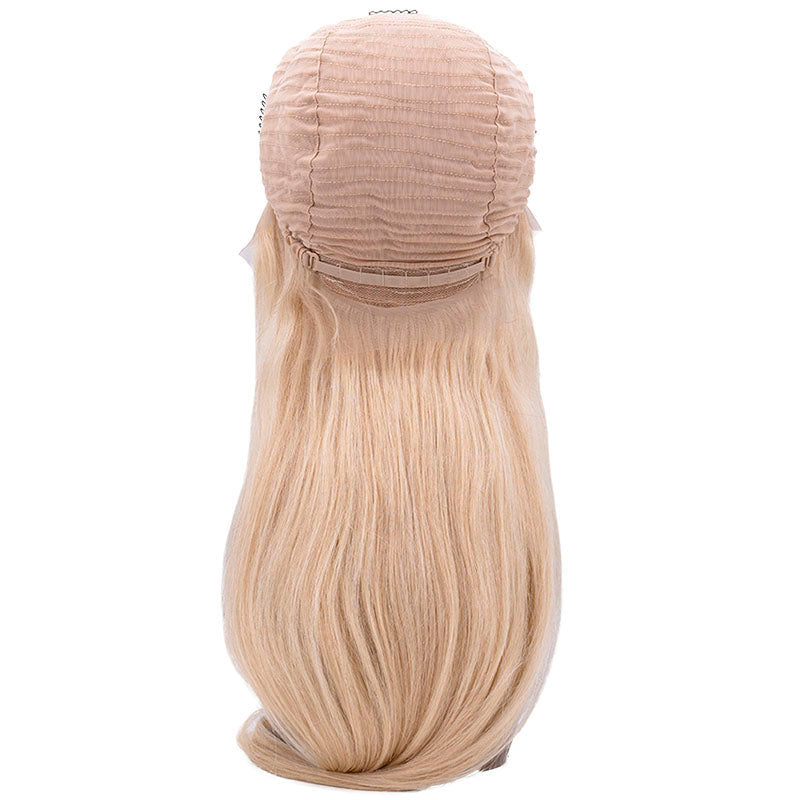 Human Hair Wig - Straight 13x4 Transparent Lace Front Wig - Blonde (613) - back view cap and full length