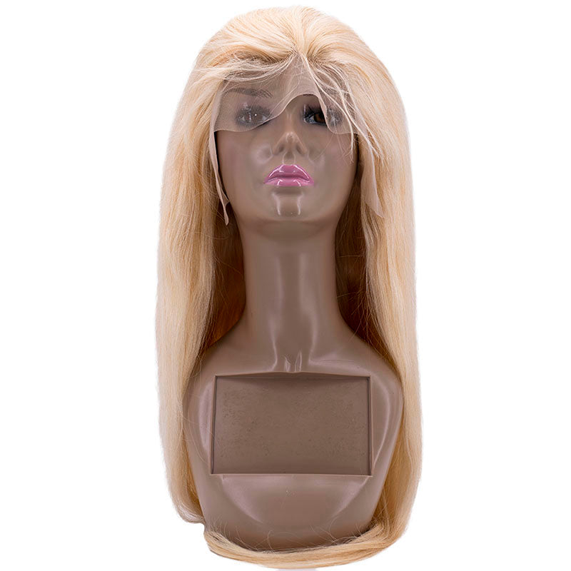 Human Hair Wig - Straight 13x4 Transparent Lace Front Wig - Blonde (613) - front view on mannequin head