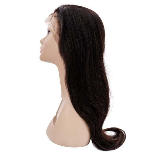 Human Hair Wig - Straight 13x4 Transparent Lace Front Wig - Natural Black (1B) - side profile on mannequin lace visible
