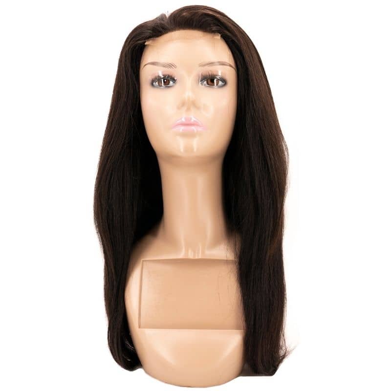 Human Hair Wig - Straight 4x4 Transparent Lace Closure Wig - Natural Black (1B) - front view on mannequin head