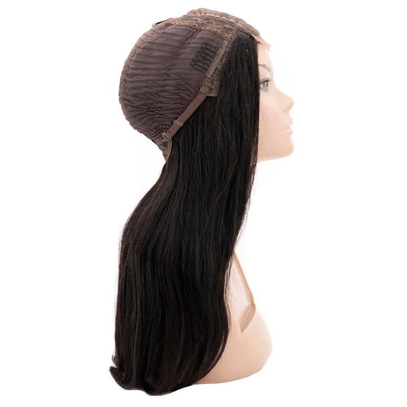 Human Hair Wig - Straight 4x4 Transparent Lace Closure Wig - Natural Black (1B) - side view cap interior visible