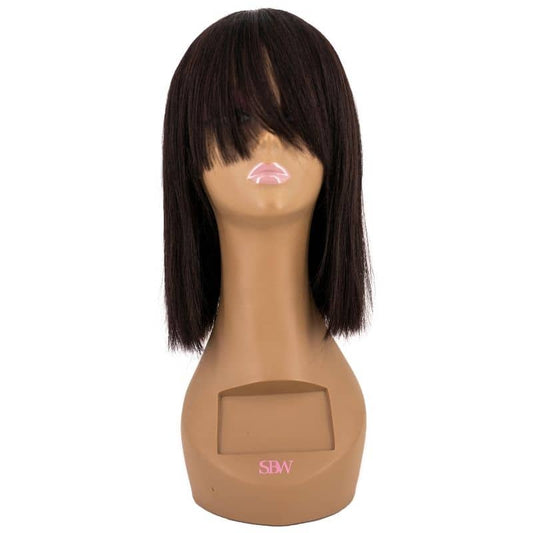 Human Hair Wig - Straight Bang Bob Wig Transparent Lace - Natural Black (1B) - front view on mannequin head