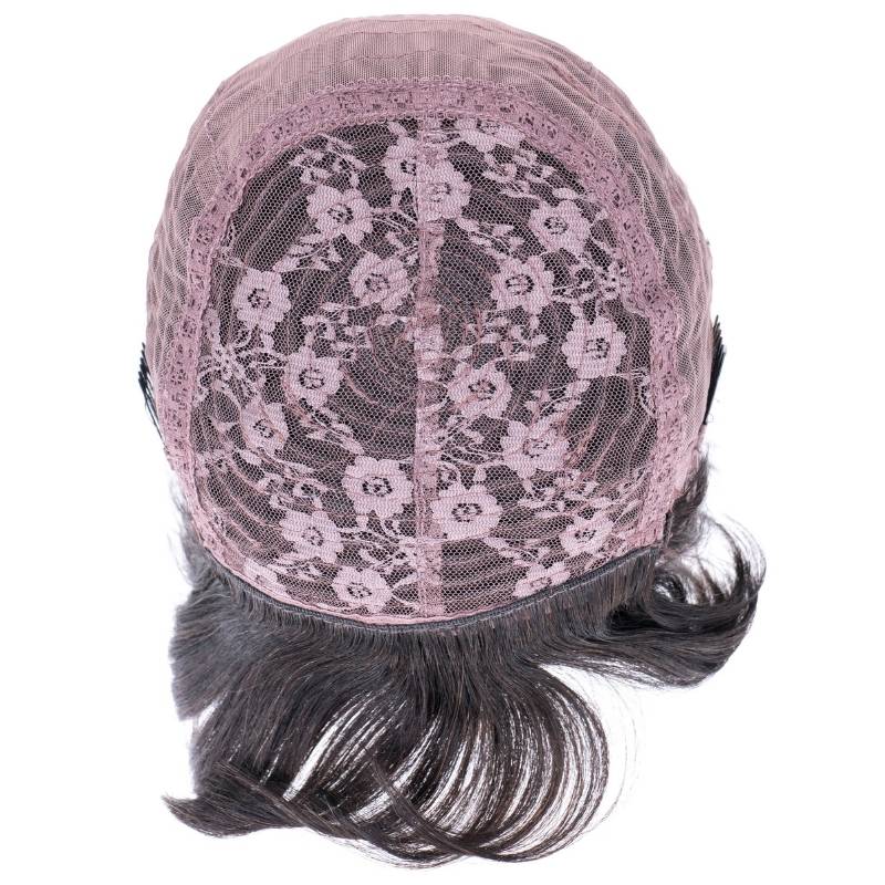 Human Hair Wig - Straight Bang Bob Wig Transparent Lace - Natural Black (1B) - top view showing lace cap interior