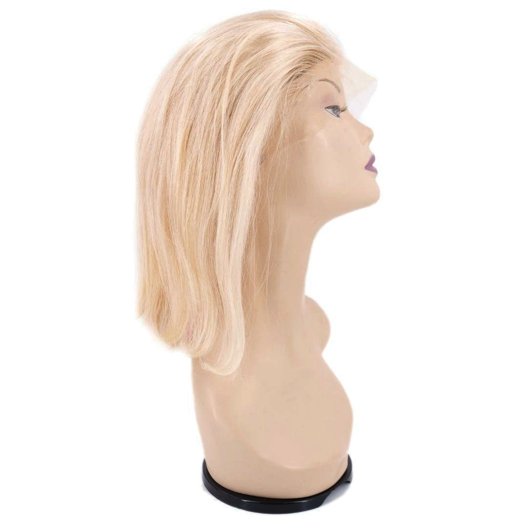 Human Hair Wig - Straight Bob 4x4 Transparent Lace Wig - Blonde (613) - side profile on mannequin showing lace