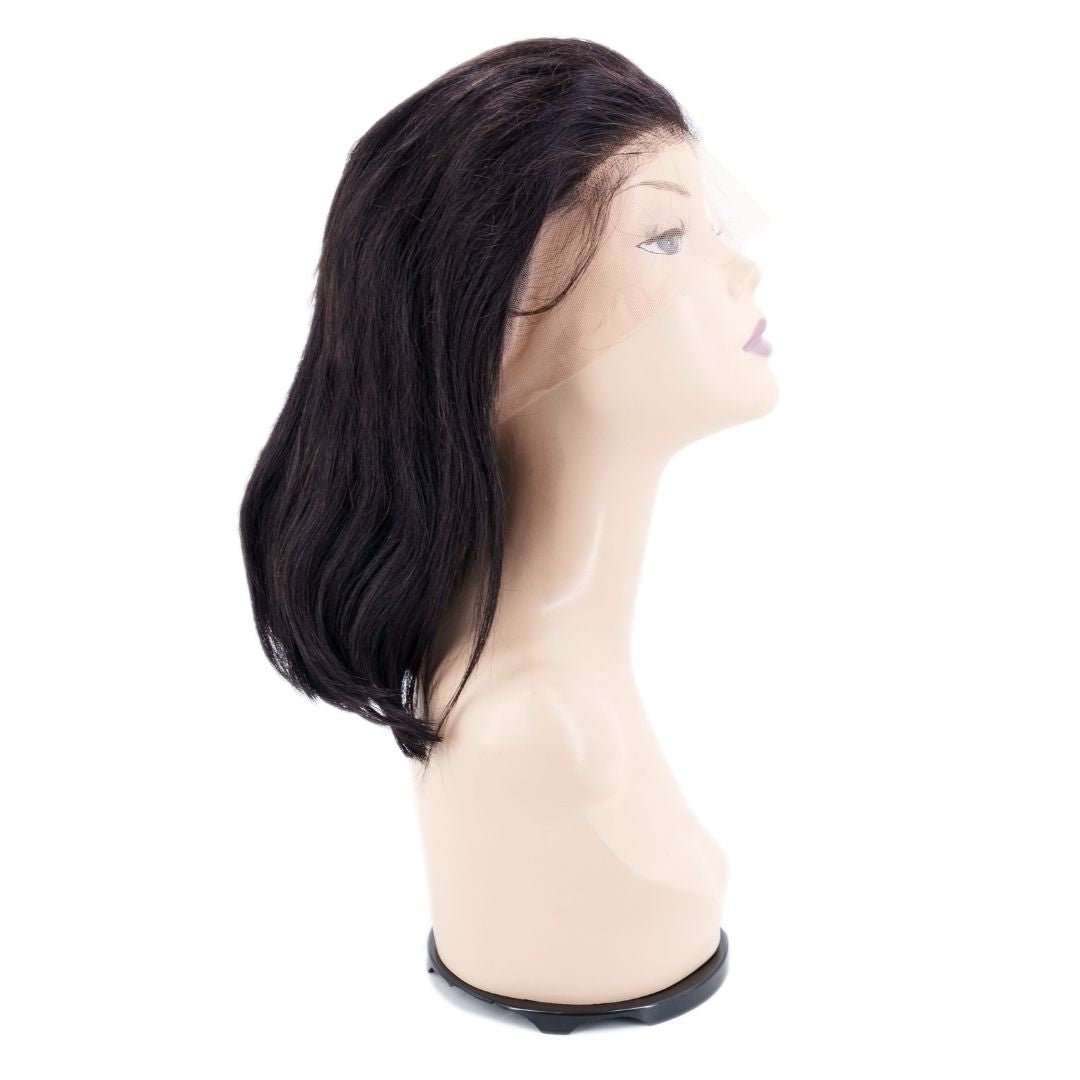 Human Hair Wig - Straight Bob Wig Transparent Lace - Natural Black (1B) - right side profile on mannequin