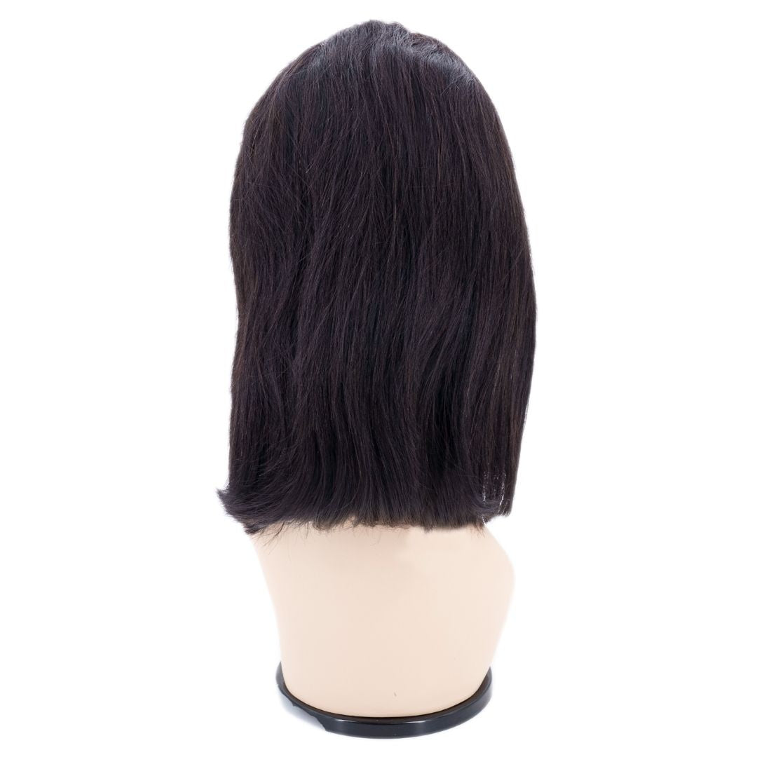 Human Hair Wig - Straight Bob Wig Transparent Lace - Natural Black (1B) - back view showing bob length