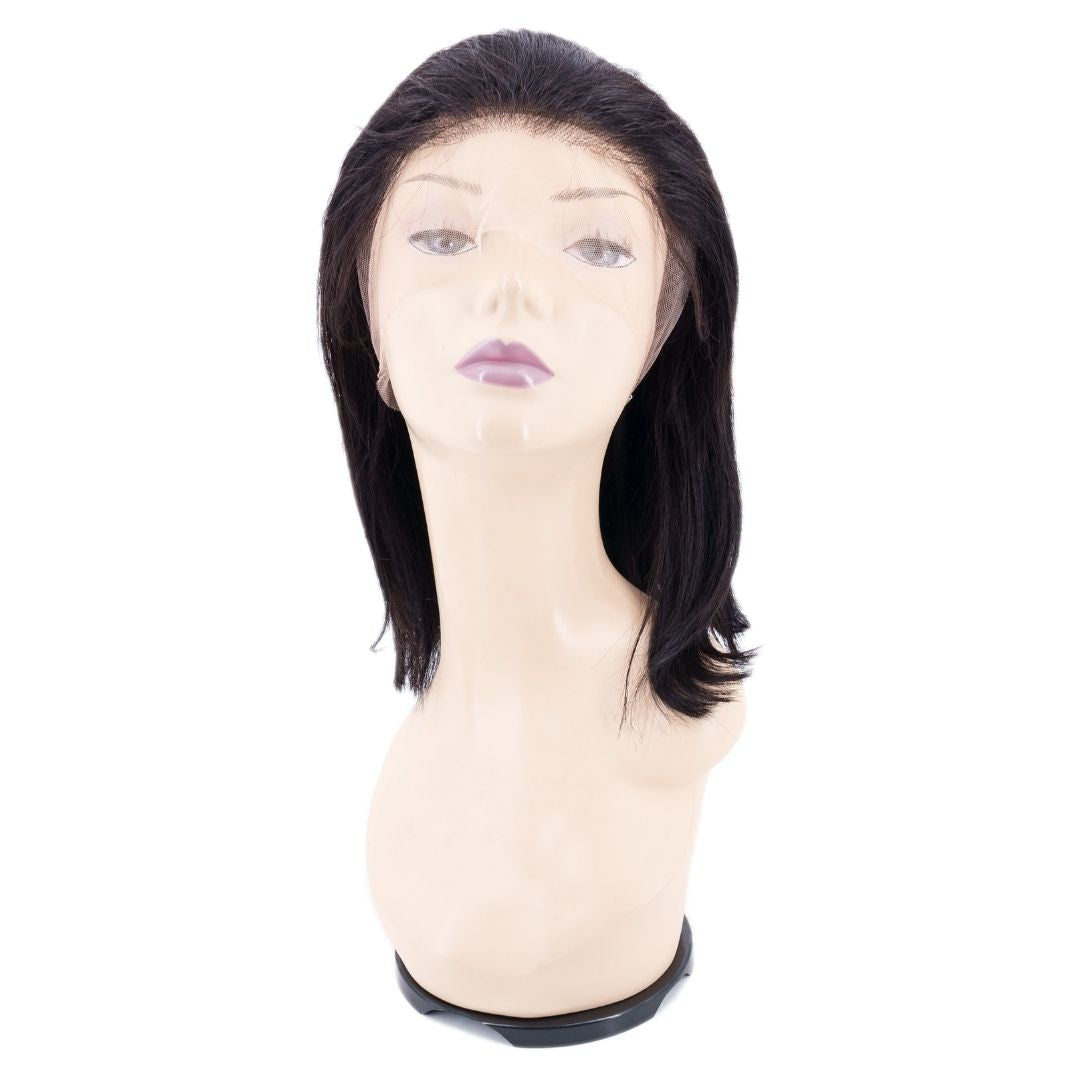 Human Hair Wig - Straight Bob Wig Transparent Lace - Natural Black (1B) - front view with transparent lace hairline