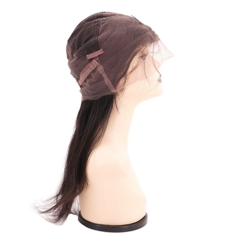 Human Hair Wig - Straight Full Transparent Lace Wig - Natural Black (1B) - full lace cap interior with straps