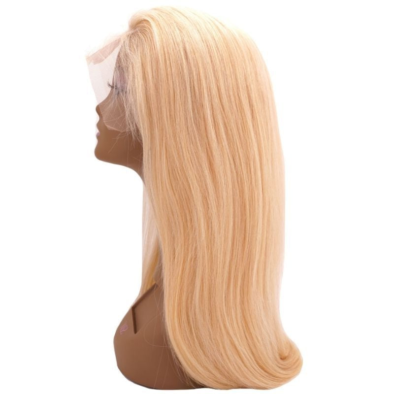 Blonde Straight Transparent Full Lace Wig - side profile on mannequin, lace front