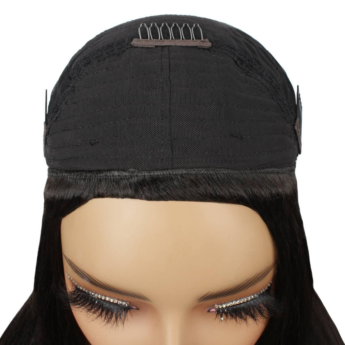Yaki Straight Half Wig - top of cap, comb and opening detail