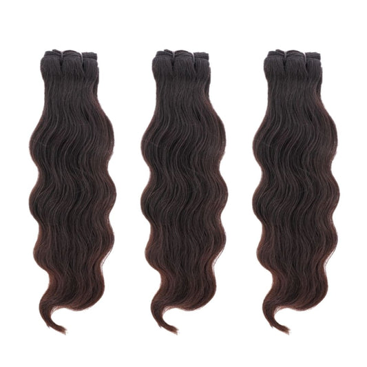 Three bundles of Indian curly hair extensions displayed side by side.