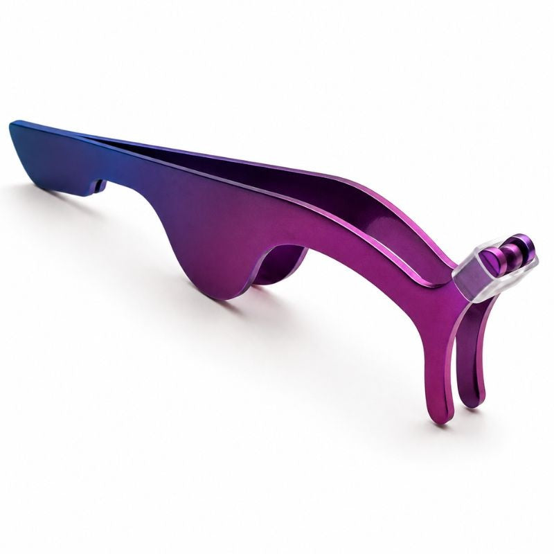 Single lash applicator tool in a purple and blue finish shown at an angle on white, a beauty tool stocked with hair extensions