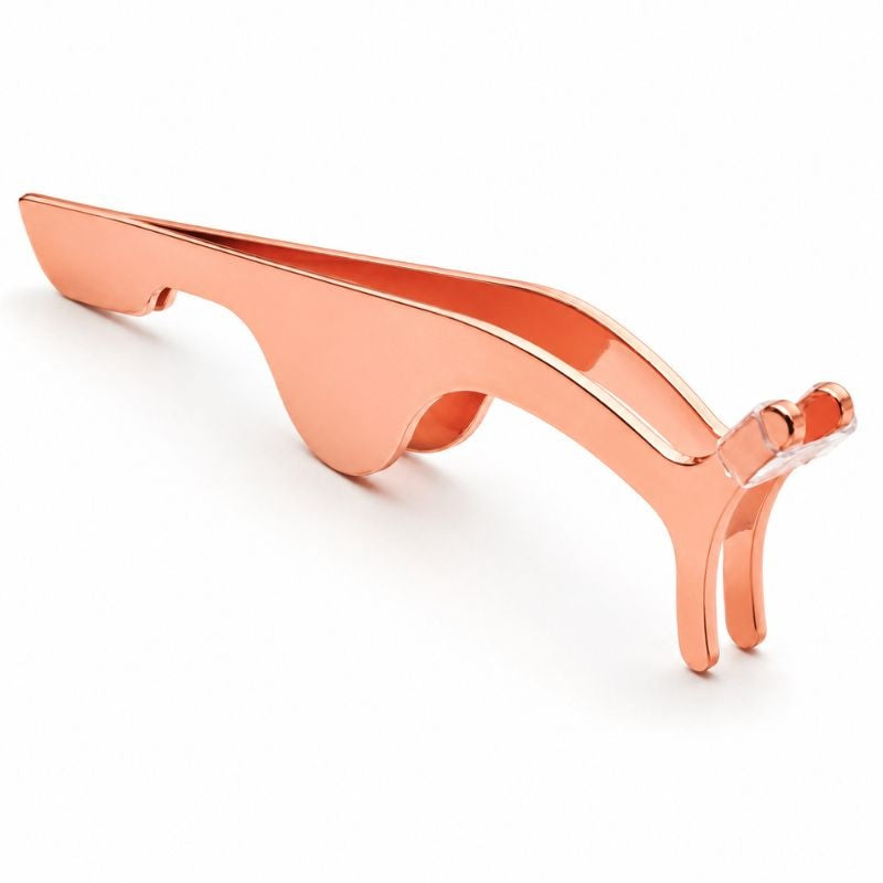 Single lash applicator tool in a rose gold finish photographed at an angle on white, a beauty tool stocked with hair extensions