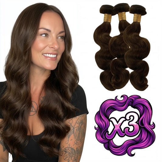 Sew In Hair Extensions - Body Wave 3 Bundle Deal - Medium Brown (4)