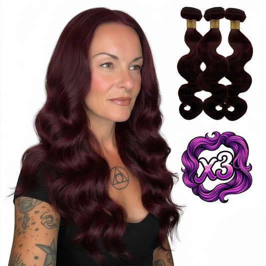 Sew In Hair Extensions - Body Wave 3 Bundle Deal - Burgundy (99J) - Image 0