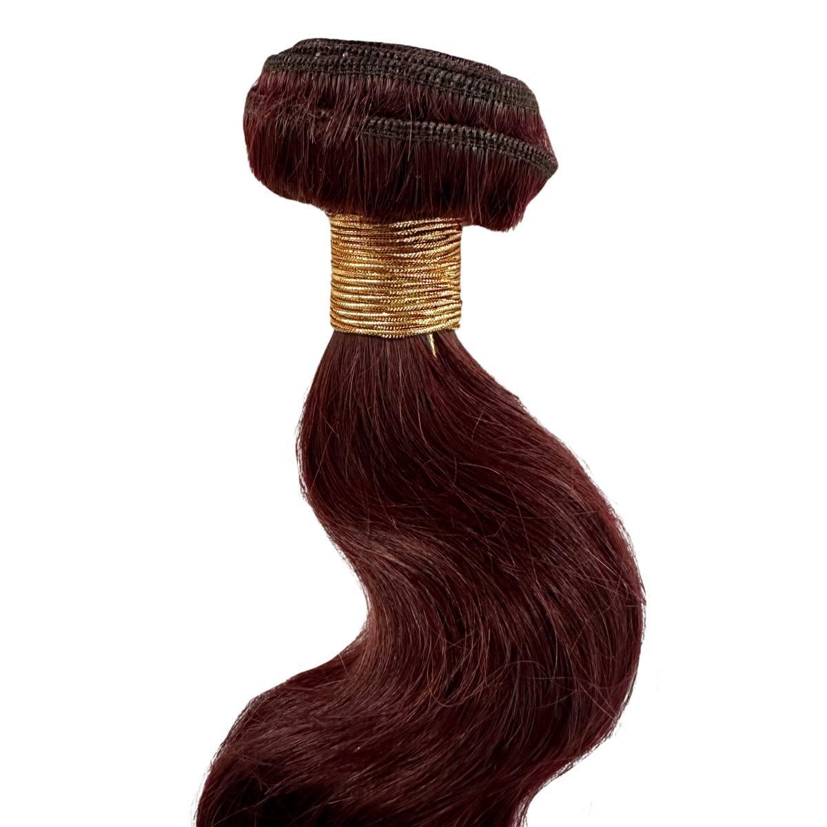 Sew In Hair Extensions - Body Wave 3 Bundle Deal - Burgundy (99J) - single bundle with rolled weft close-up