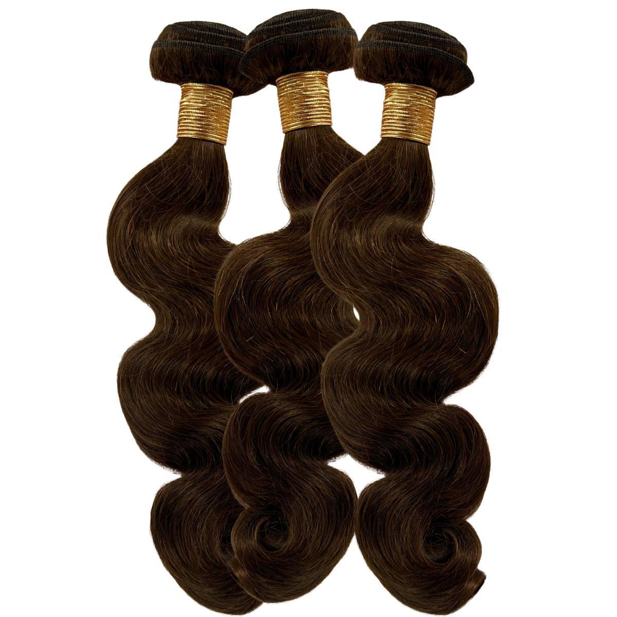 Sew In Hair Extensions - Body Wave 3 Bundle Deal - Medium Brown (4) - three bundles showing wave pattern