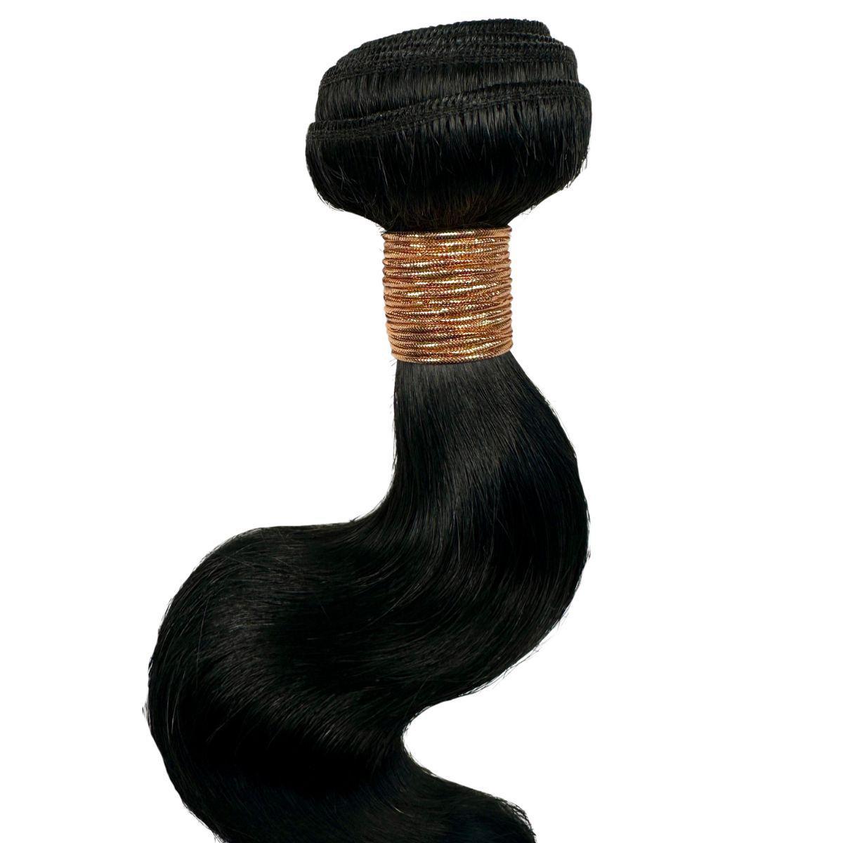 Sew In Hair Extensions - Body Wave - Jet Black (1) - weft and stitching close-up