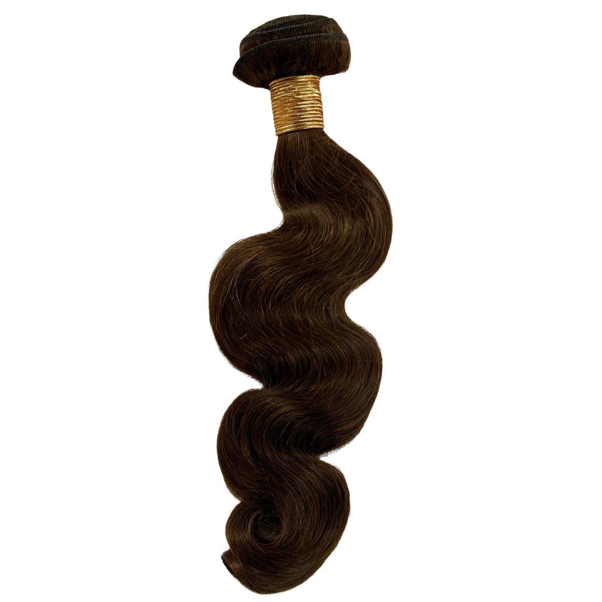 Sew In Hair Extensions - Body Wave - Medium Brown (4) - single bundle with rolled weft full length