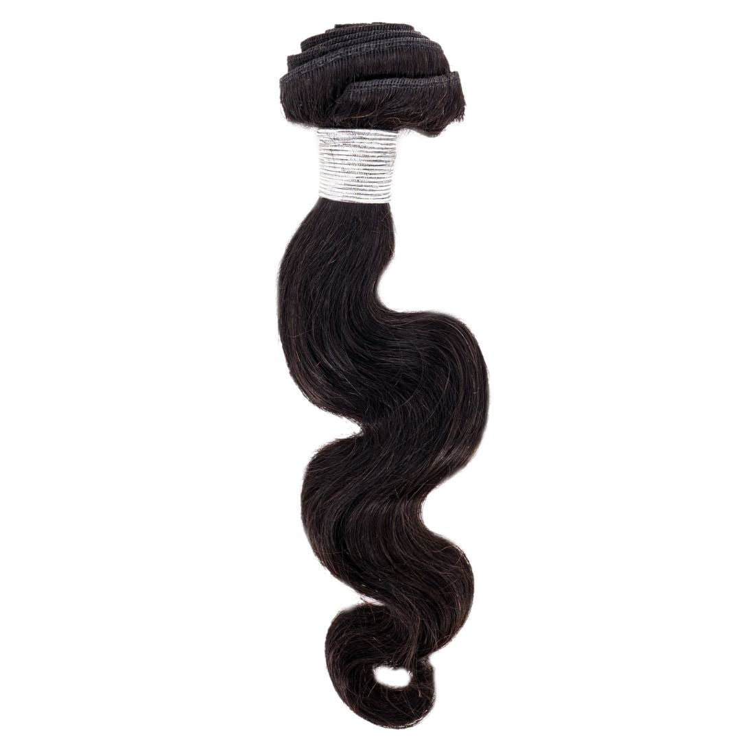 Sew In Hair Extensions - Brazilian Body Wave - Natural Black (1B) - single bundle full length showing wave pattern